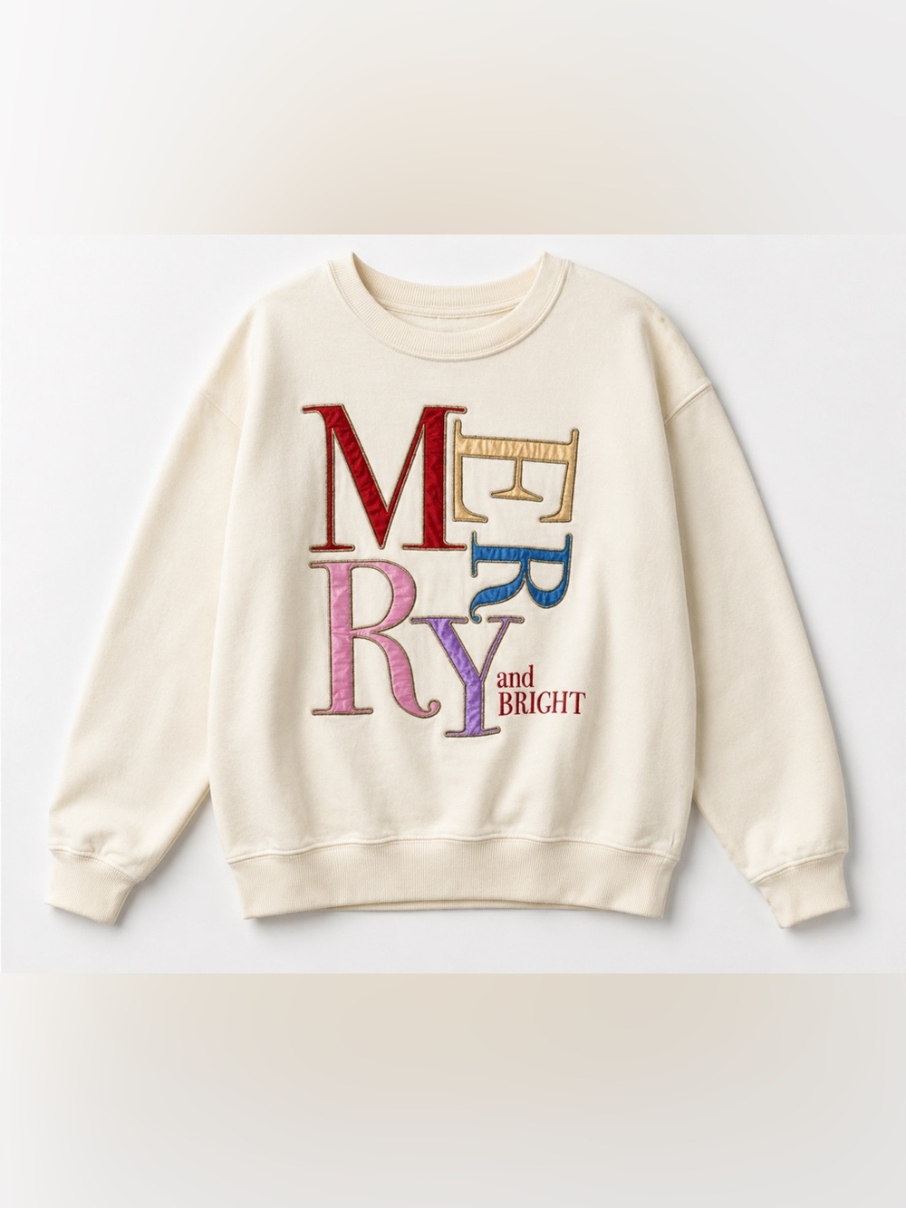 Paper Flower Merry & Bright Christmas Crewneck Sweatshirt Girls Size L